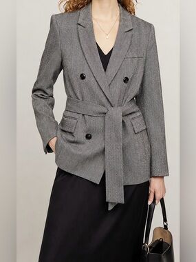 Reformation Newcastle Herringbone Wool Blend Blazer Gray Size‎ L